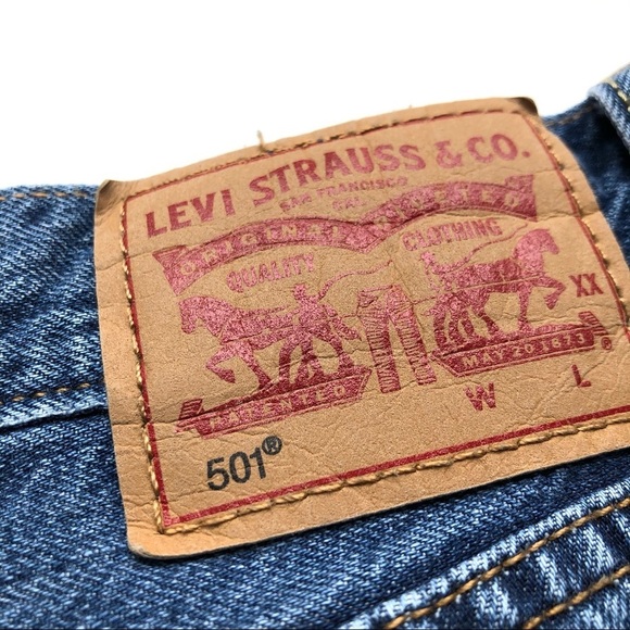 Levi's 501 High Rise Jeans Distressed Button Fly Medium Denim - Picture 9 of 14